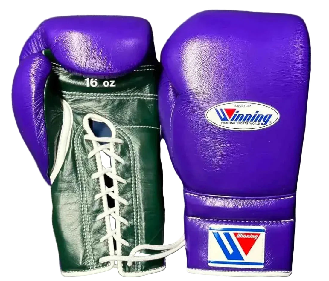 Winning Japan Boxing Gloves - Two-Tone Purple Green Lace-Up Professional Gear - PunchPro Boxing