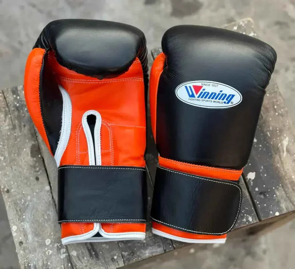 Winning Professional Velcro Boxing Gloves - Custom Black & Orange - PunchPro Boxing