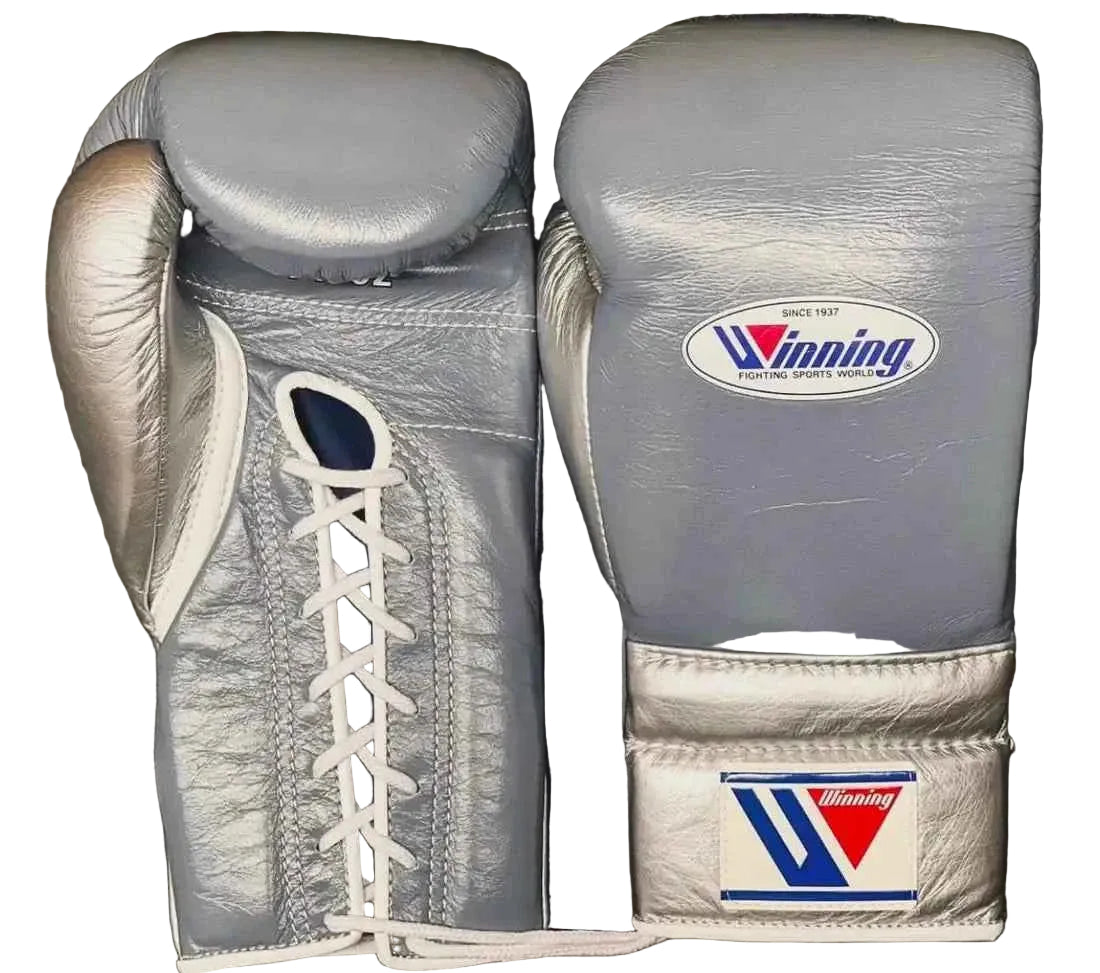 Winning Boxing Gloves - Professional Lace-up Silver/Grey - PunchPro Boxing