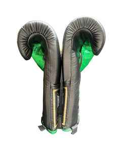 No Boxing No Life Professional Lace-Up Boxing Gloves - Grey & Forest Green Edition - PunchPro Boxing