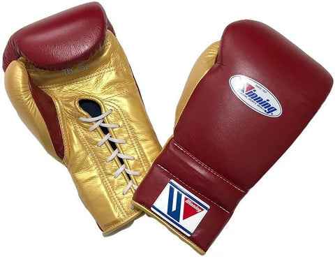 Winning Boxing Gloves - Professional Lace-Up in Custom Maroon & Metallic Gold - PunchPro Boxing