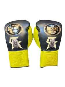 No Boxing No Life Boxing Gloves - Professional Lace-Up Black & Lime Green "Squad" Edition - PunchPro Boxing