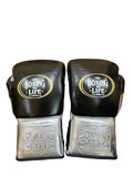 No Boxing No Life Boxing Gloves - Professional Lace-Up Design, Black & Metallic Silver Edition - PunchPro Boxing