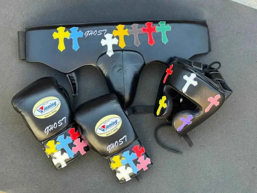 Winning Boxing Training Set - Custom Black Multi-Color Cross Patch Edition - PunchPro Boxing