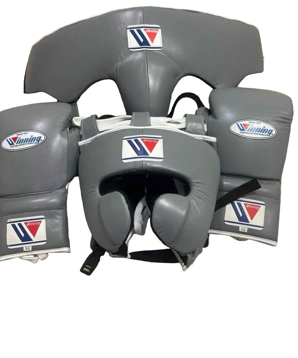 Winning Professional Boxing Training Set - Custom Grey (Gloves, Headgear & Groin Guard) - PunchPro Boxing