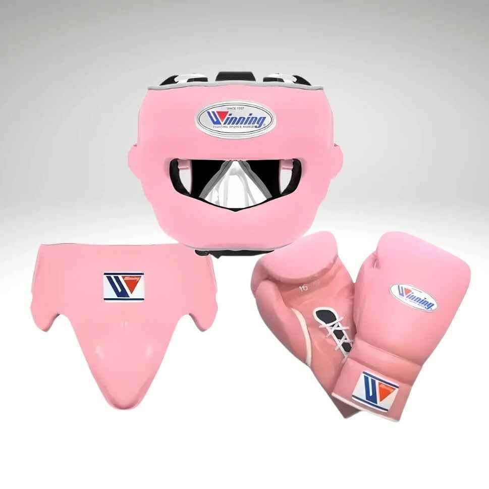Winning Professional Boxing Training Set - Baby Pink (Gloves, FG-5000 Headgear & Groin Guard) - PunchPro Boxing