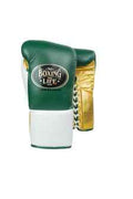 No Boxing No Life Boxing Gloves - Professional Lace-Up Gloves in Forest Green, White & Gold Edition - PunchPro Boxing
