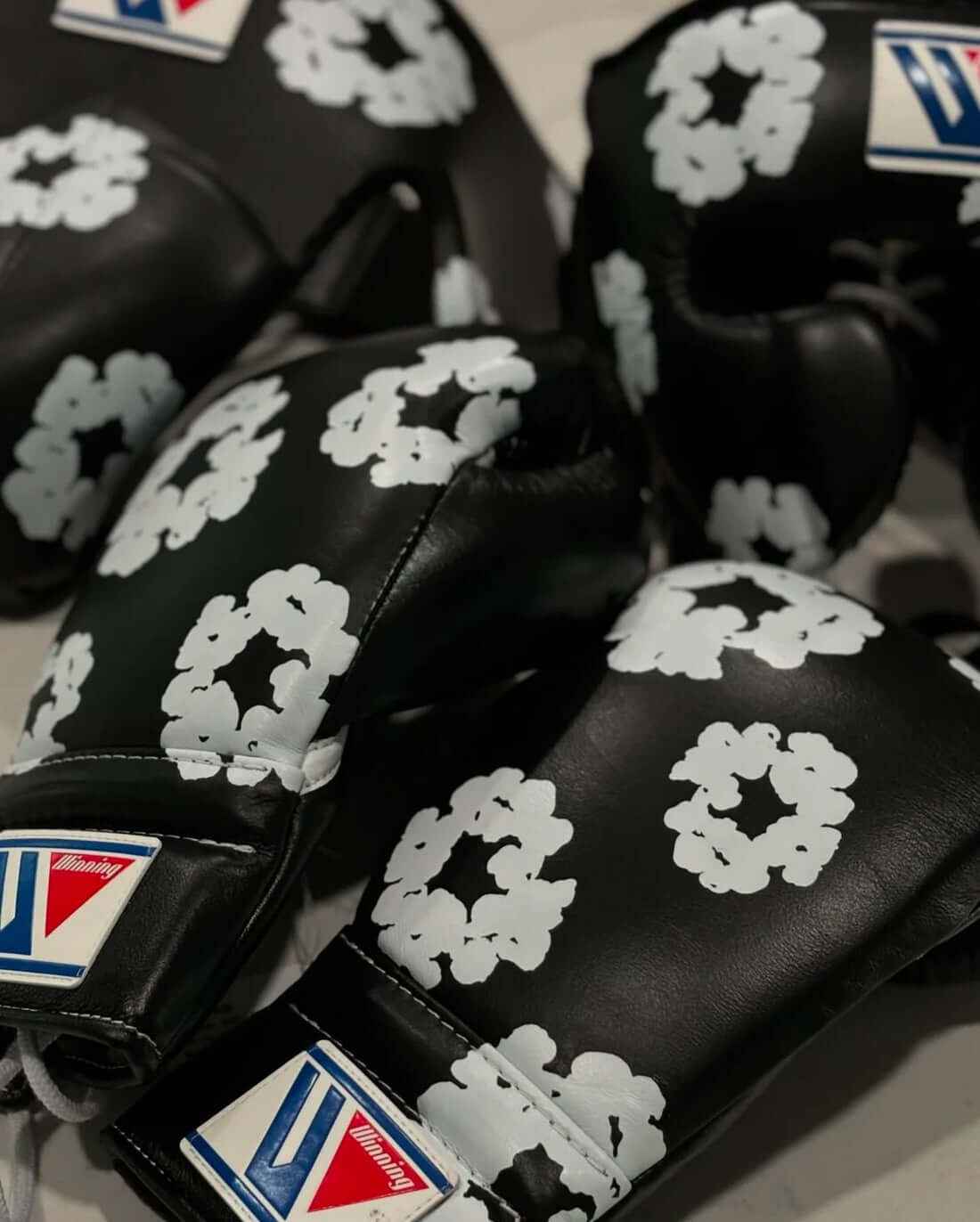 Winning Professional Boxing Training Set - Custom Black & White Floral Edition (Gloves, Headgear & Groin Guard) - PunchPro Boxing