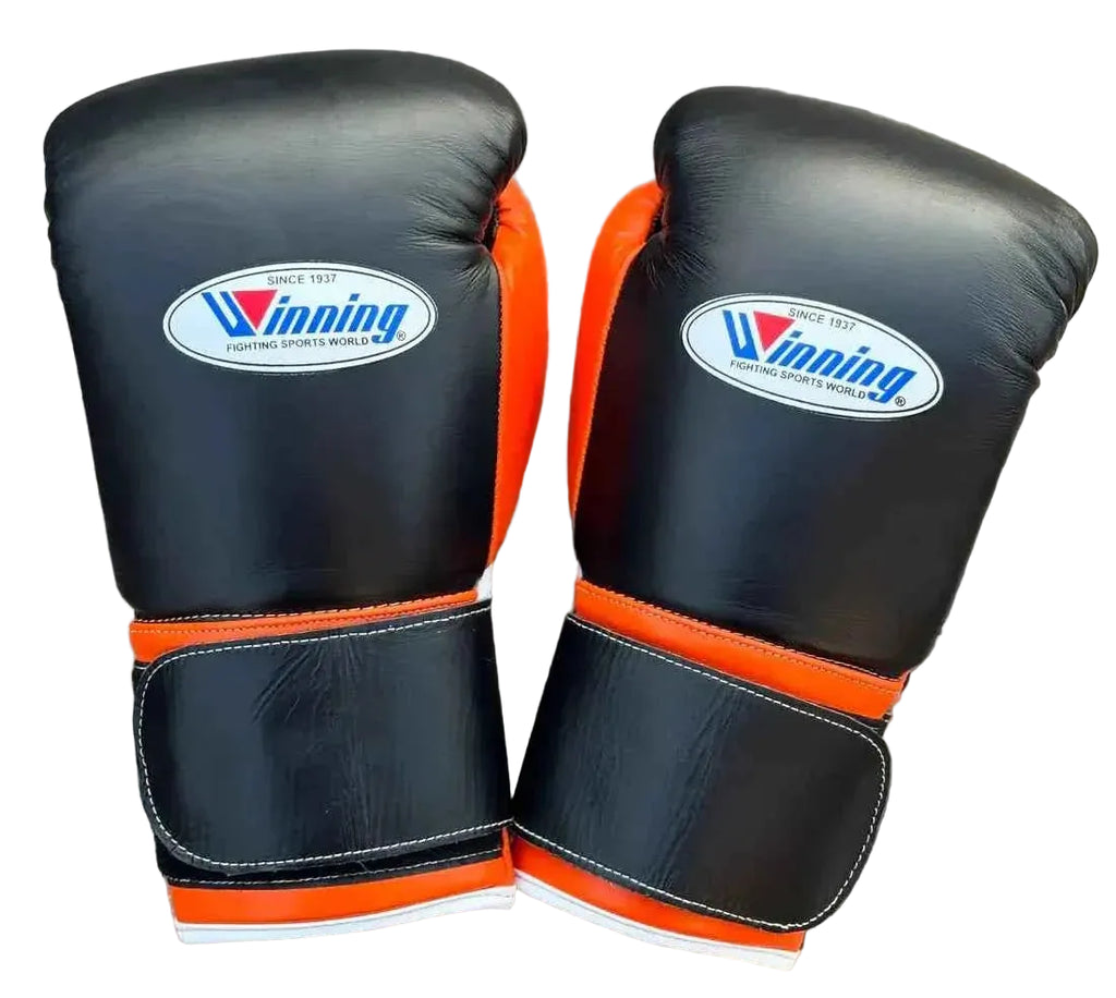 Winning Professional Velcro Boxing Gloves - Custom Black & Orange - PunchPro Boxing