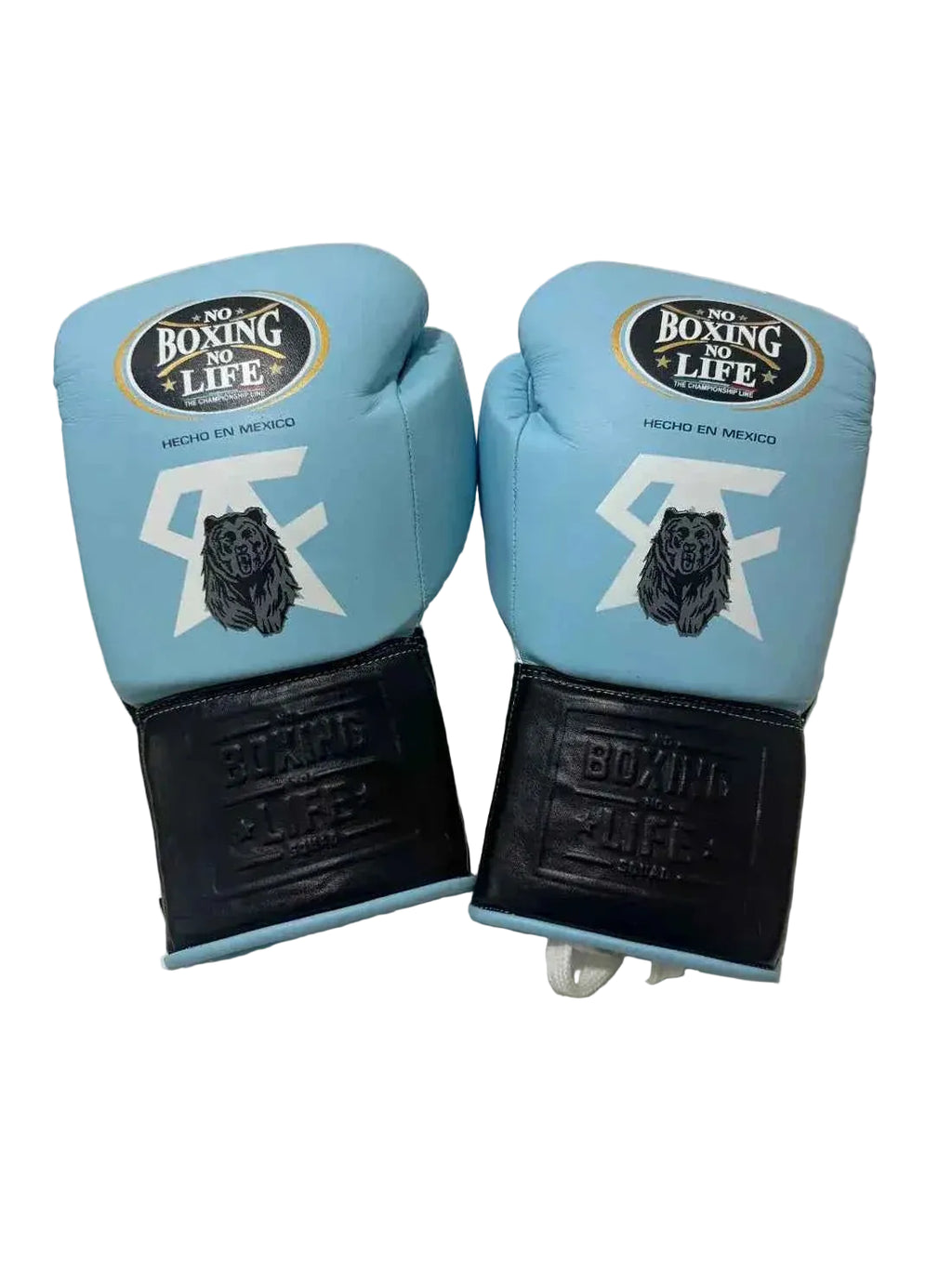 No Boxing No Life Professional Lace-Up Boxing Gloves - Sky Blue & Black Edition - PunchPro Boxing