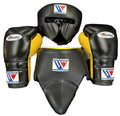 Winning Professional Boxing Training Set - Custom Black & Metallic Gold (Gloves, Headgear & Groin Guard) - PunchPro Boxing