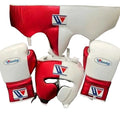 Winning Professional Boxing Training Set - Custom Metallic Red & White (Gloves, Headgear & Groin Guard) - PunchPro Boxing