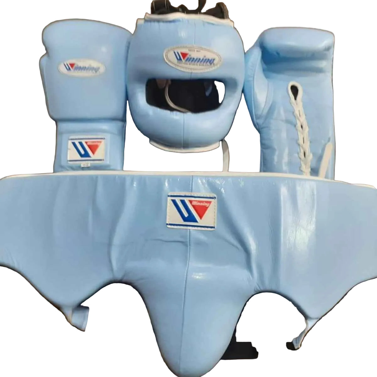 Winning Boxing Set Blue | Pro Fight Gloves, FG-5000 Headgear & Groin Protector - PunchPro Boxing