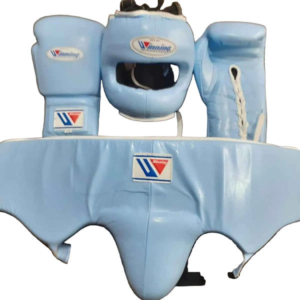 Winning Boxing Set Blue | Pro Fight Gloves, FG-5000 Headgear & Groin Protector - PunchPro Boxing
