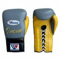 Winning Lace-Up Boxing Gloves - Custom Grey & Yellow Professional Boxing Gear - PunchPro Boxing