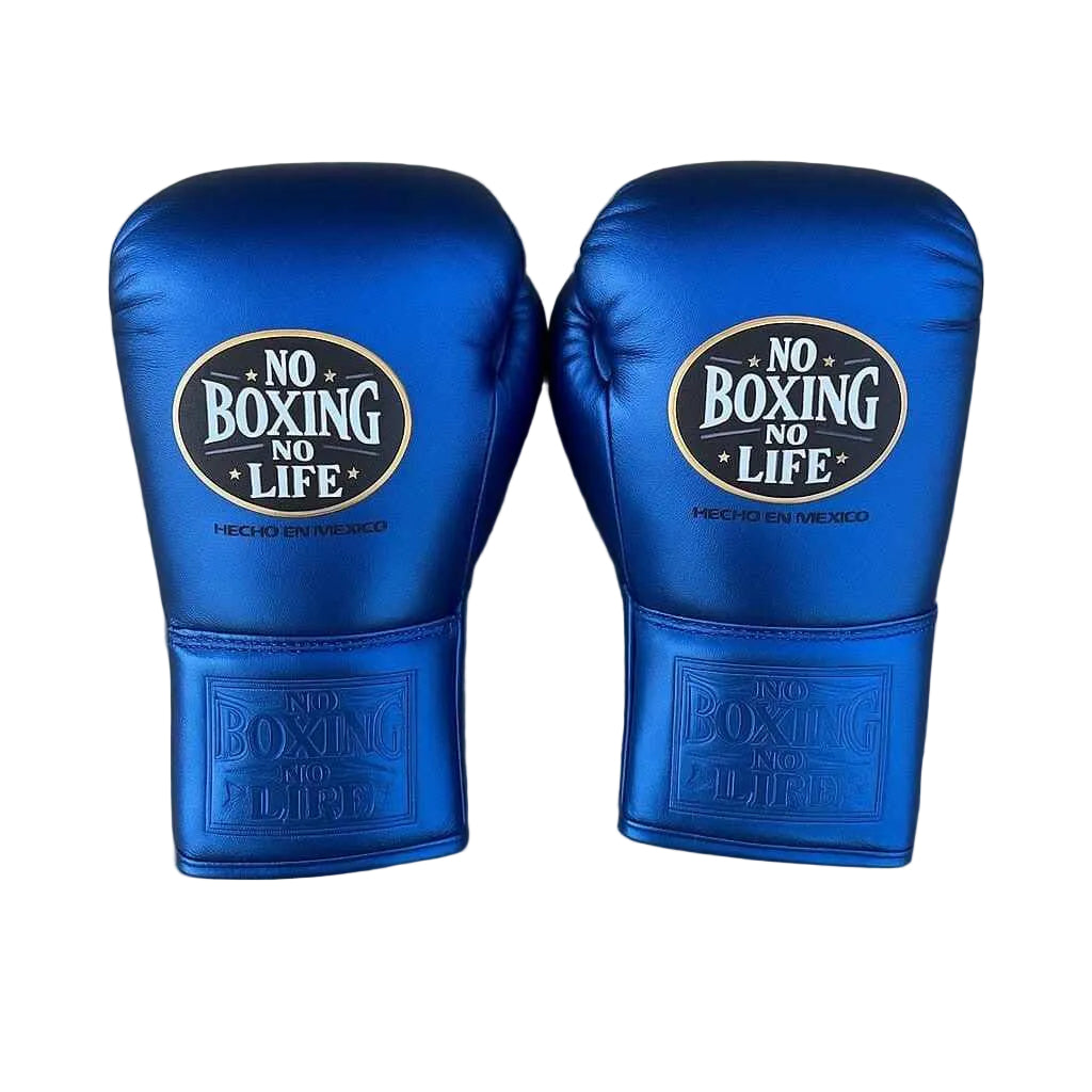 No Boxing No Life Metallic Blue Professional Lace-Up Gloves | PunchPro Boxing - PunchPro Boxing