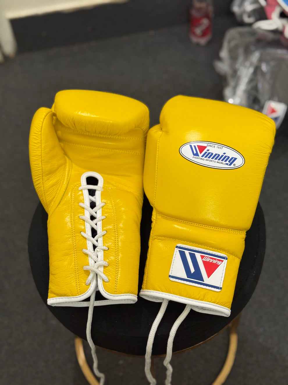 Winning Boxing Gloves MS-600 Yellow | Handmade Japanese Lace-Up Sparring Gloves - PunchPro Boxing