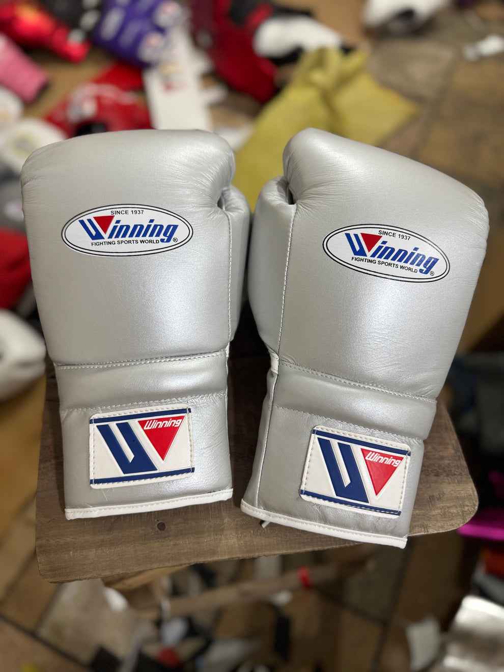 Winning Metallic Silver Lace-Up Boxing Gloves | Premium Japanese Professional Training & Sparring Gloves - PunchPro Boxing