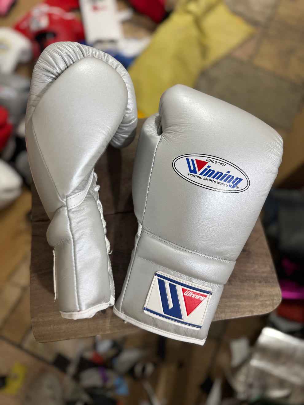 Winning Metallic Silver Lace-Up Boxing Gloves | Premium Japanese Professional Training & Sparring Gloves - PunchPro Boxing