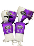 No Boxing No Life Professional Boxing Training Set - Custom Gloves, Headguard, and Groinguard in Metallic Purple & White - PunchPro Boxing