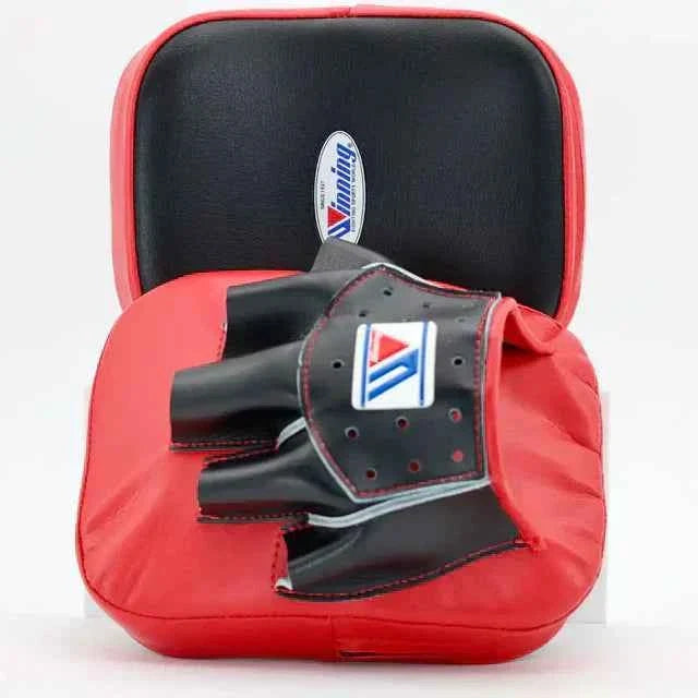 Winning Japan Focus Mitts CM-10 - Professional Compact Curved Design in Classic Red & Black - PunchPro Boxing