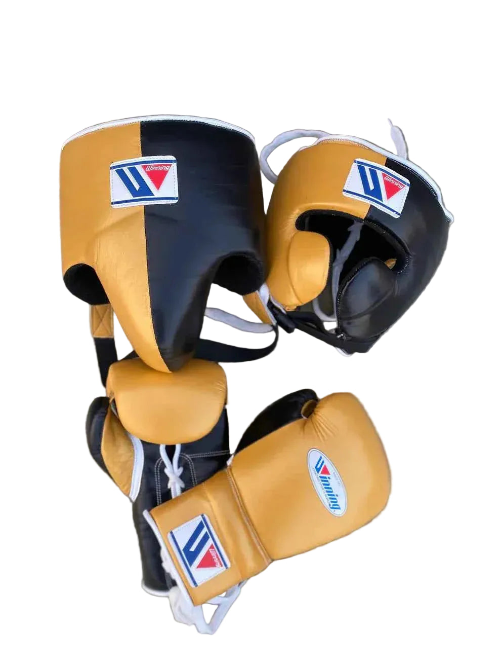 Winning Japan Sparring Set - Professional Custom Metallic Gold & Stealth Black Two-Tone Edition - PunchPro Boxing