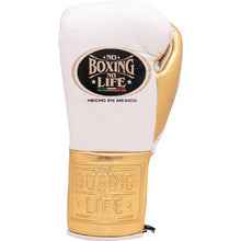 No Boxing No Life Professional Lace-Up Boxing Gloves - White & Metallic Gold Edition - PunchPro Boxing