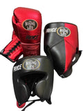 No Boxing No Life Training Set - Professional Custom Gloves, Headguard, and Groinguard in Metallic Red & Stealth Black - PunchPro Boxing