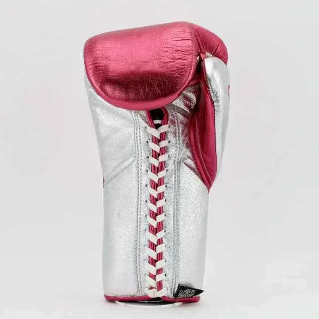 No Boxing No Life Lace-Up Gloves - Metallic Pink & Silver CA Custom Edition - PunchPro Boxing