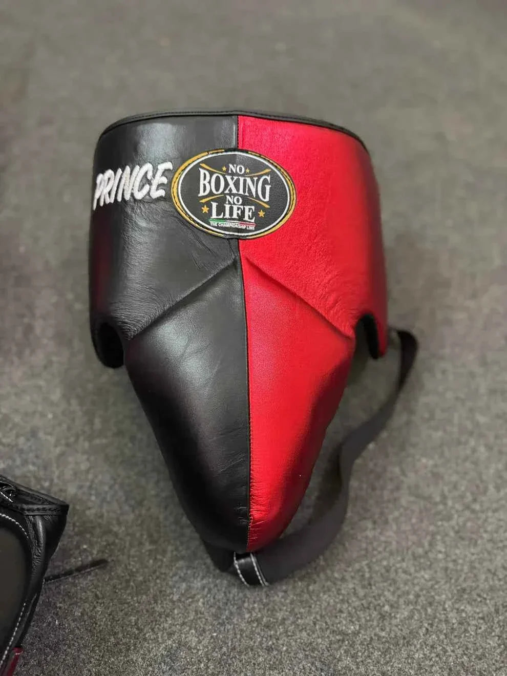 No Boxing No Life Training Set - Professional Custom Gloves, Headguard, and Groinguard in Metallic Red & Stealth Black - PunchPro Boxing