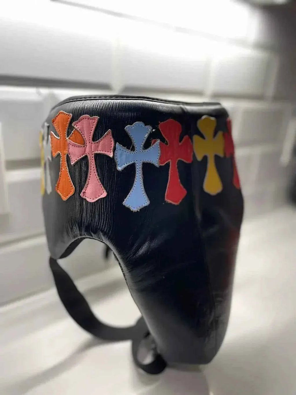 Winning Japan Groinguard CPS-500 Custom Chrome Multi-Color Cross Patchwork - PunchPro Boxing