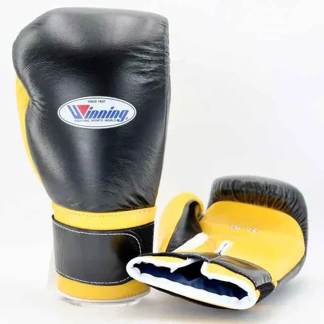 Winning Japan Professional Boxing Gloves MS-300-B Black & Yellow Custom Velcro Edition - Premium Quality and Performance - PunchPro Boxing