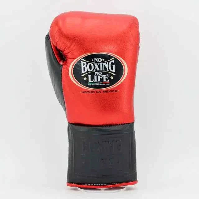 No Boxing No Life Lace-Up Gloves - Metallic Red & Black Custom Edition - PunchPro Boxing