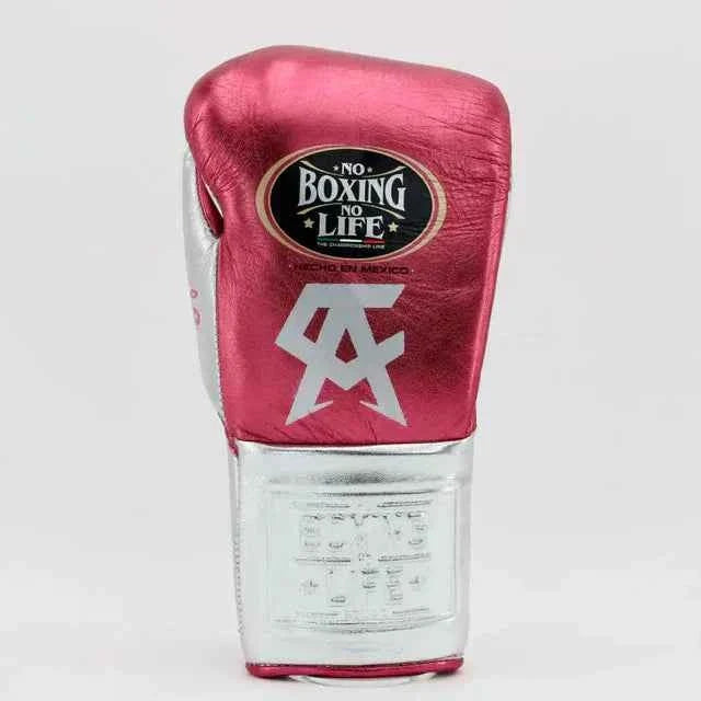 No Boxing No Life Lace-Up Gloves - Metallic Pink & Silver CA Custom Edition - PunchPro Boxing