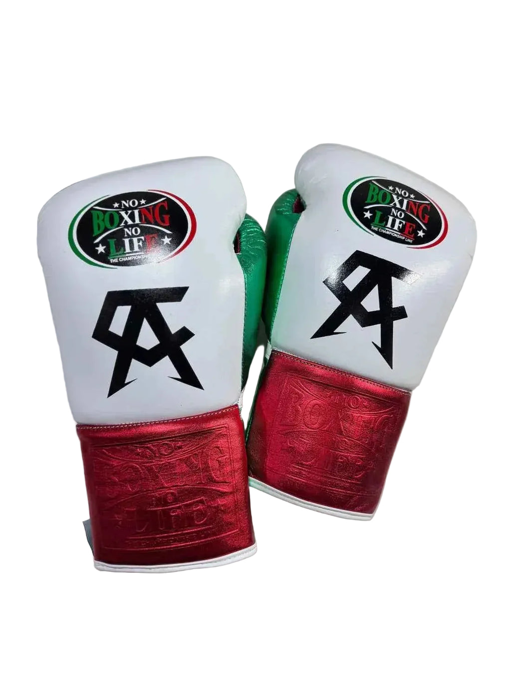 No Boxing No Life Custom Gloves - CA Mexican Flag Edition (White/Green/Metallic Red) - PunchPro Boxing