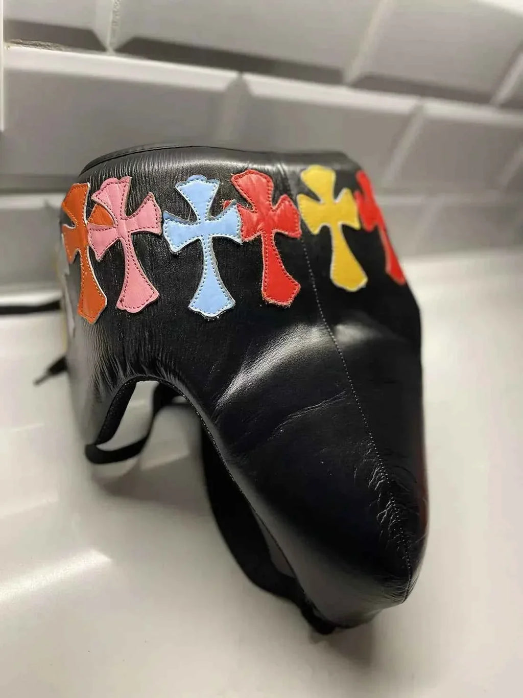 Winning Japan Groinguard CPS-500 Custom Chrome Multi-Color Cross Patchwork - PunchPro Boxing