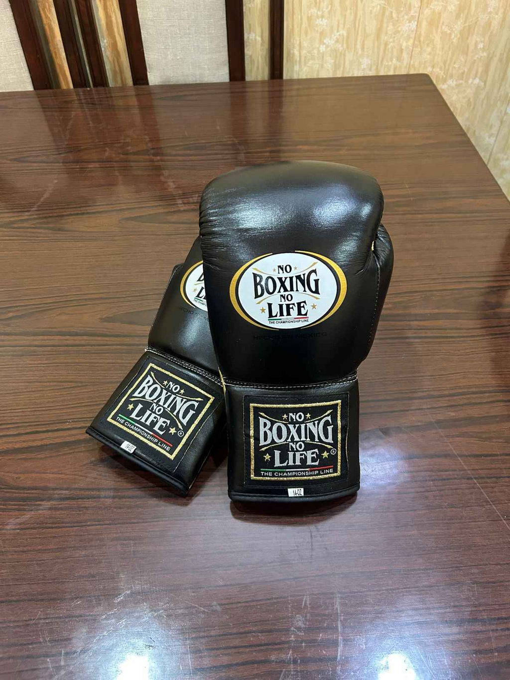 No Boxing No Life Boxing Gloves - Professional Lace-Up Black & Metallic Gold Edition - PunchPro Boxing