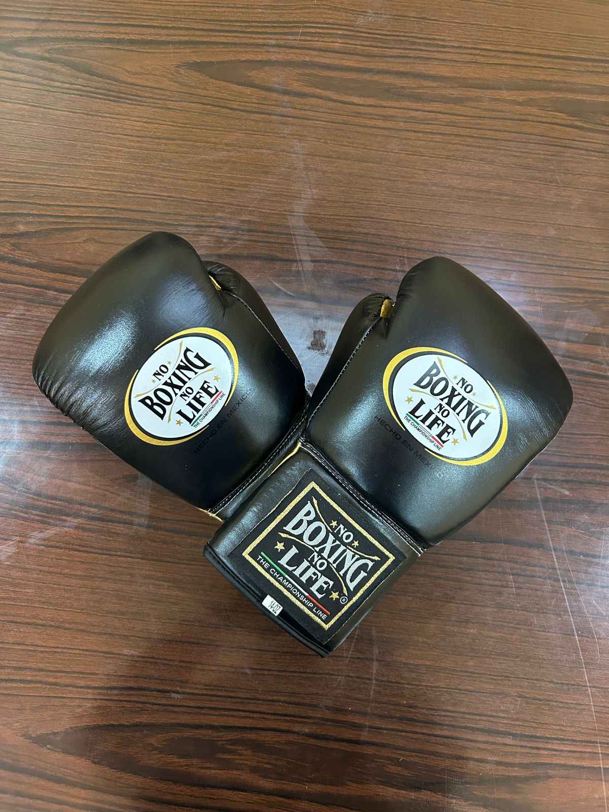 No Boxing No Life Boxing Gloves - Professional Lace-Up Black & Metallic Gold Edition - PunchPro Boxing