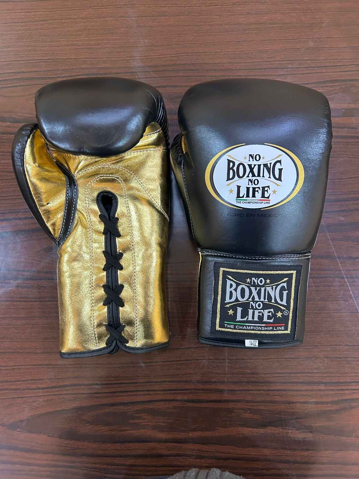 No Boxing No Life Boxing Gloves - Professional Lace-Up Black & Metallic Gold Edition - PunchPro Boxing