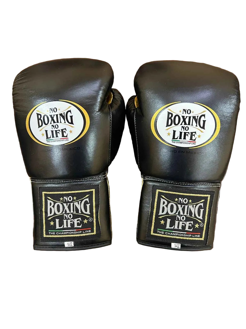 No Boxing No Life Boxing Gloves - Professional Lace-Up Black & Metallic Gold Edition - PunchPro Boxing