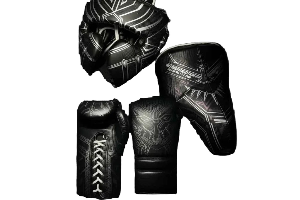 Custom Black Panther Sparring Set - Hand-Crafted Leather Gloves, Headgear & Groinguard - PunchPro Boxing