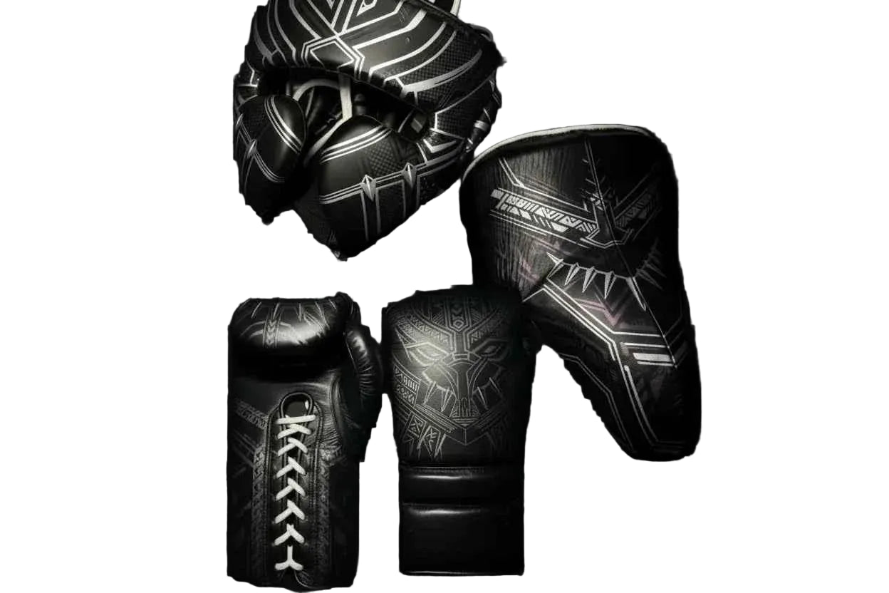 Custom Black Panther Sparring Set - Hand-Crafted Leather Gloves, Headgear & Groinguard - PunchPro Boxing