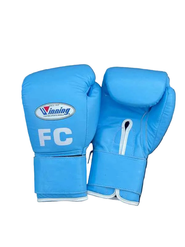 Winning Custom Velcro Boxing Gloves – Sky Blue Leather | Personalized Training & Sparring Gloves (8oz–20oz) - PunchPro Boxing