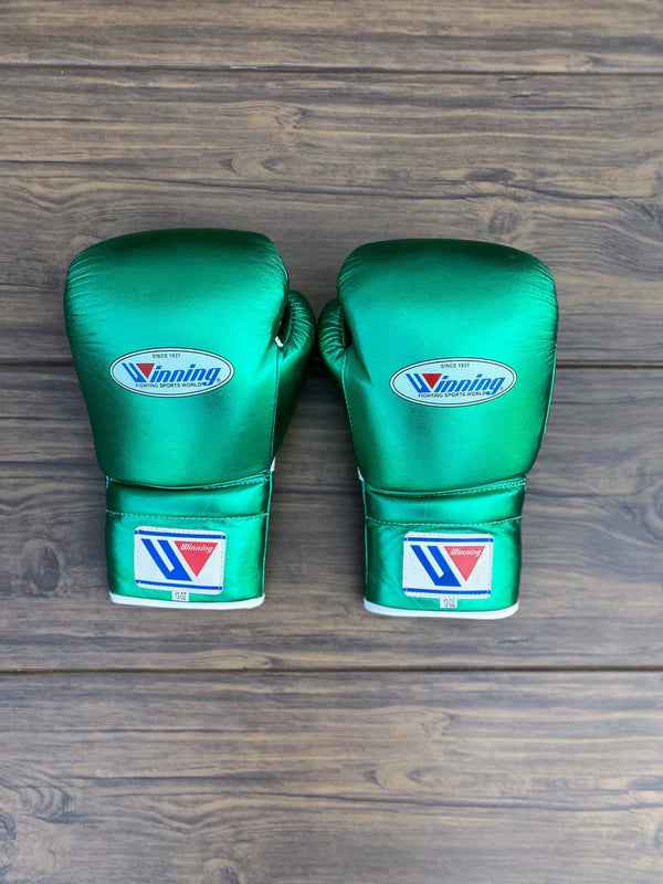 Winning Professional Boxing Training Set - Custom Metallic Green (Headgear & Groin Guard) - PunchPro Boxing