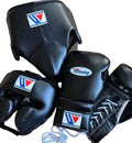 Winning Black Training Boxing Set - Lace-Up Boxing Gloves 16oz, Headgear, Groin Protector | Premium Japan-Made Gear - PunchPro Boxing