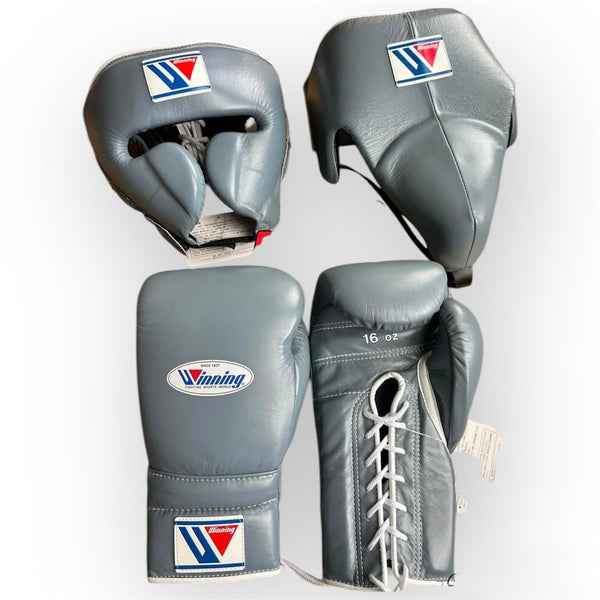 Winning Boxing Training Set - Professional Grey Gloves, Headgear & Groin Guard - PunchPro Boxing