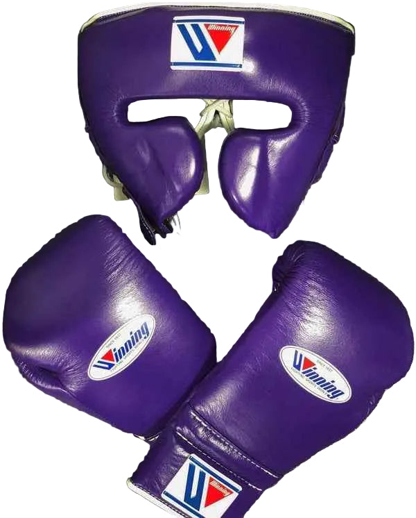 Winning Professional Boxing Training Set - Purple (Gloves & Headgear+Groinguard) - PunchPro Boxing