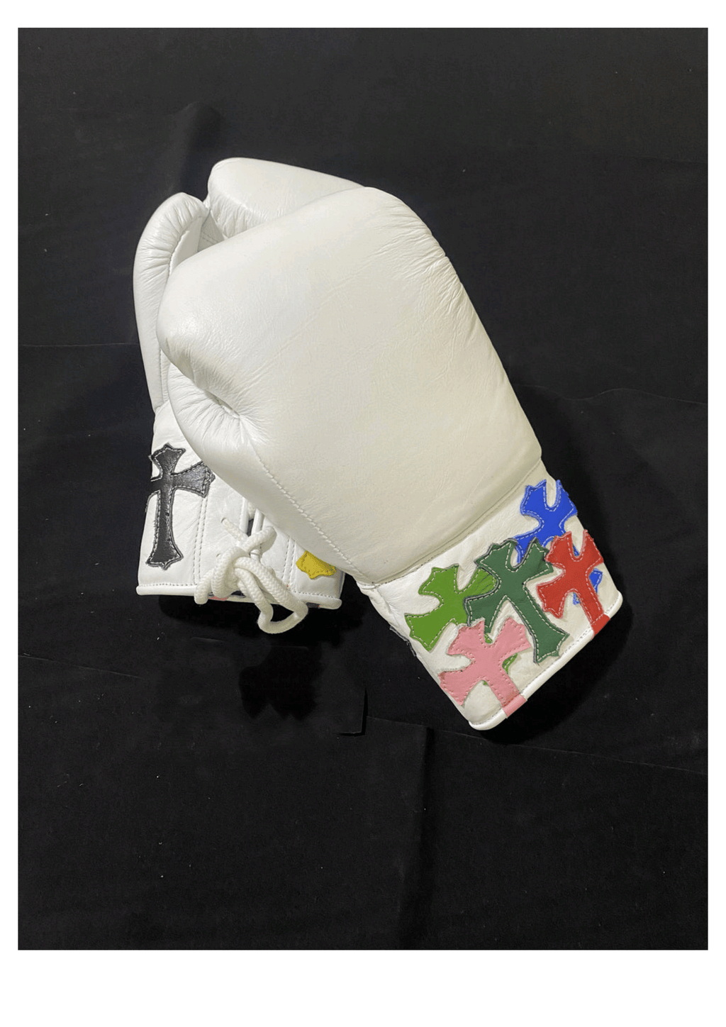 Winning Professional Boxing Gloves - Custom White Multi-Color Cross Patch Edition - PunchPro Boxing