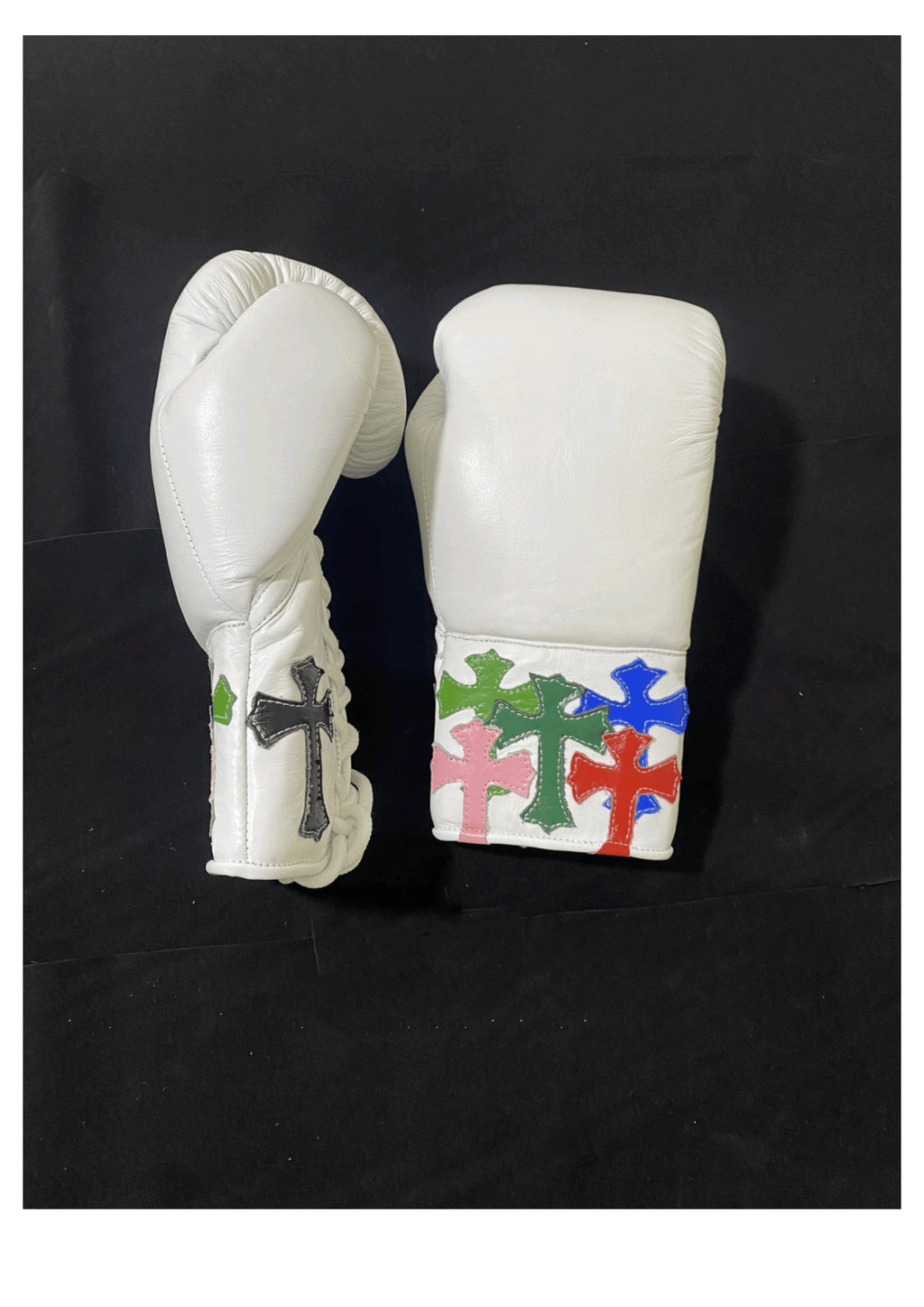 Winning Professional Boxing Gloves - Custom White Multi-Color Cross Patch Edition - PunchPro Boxing