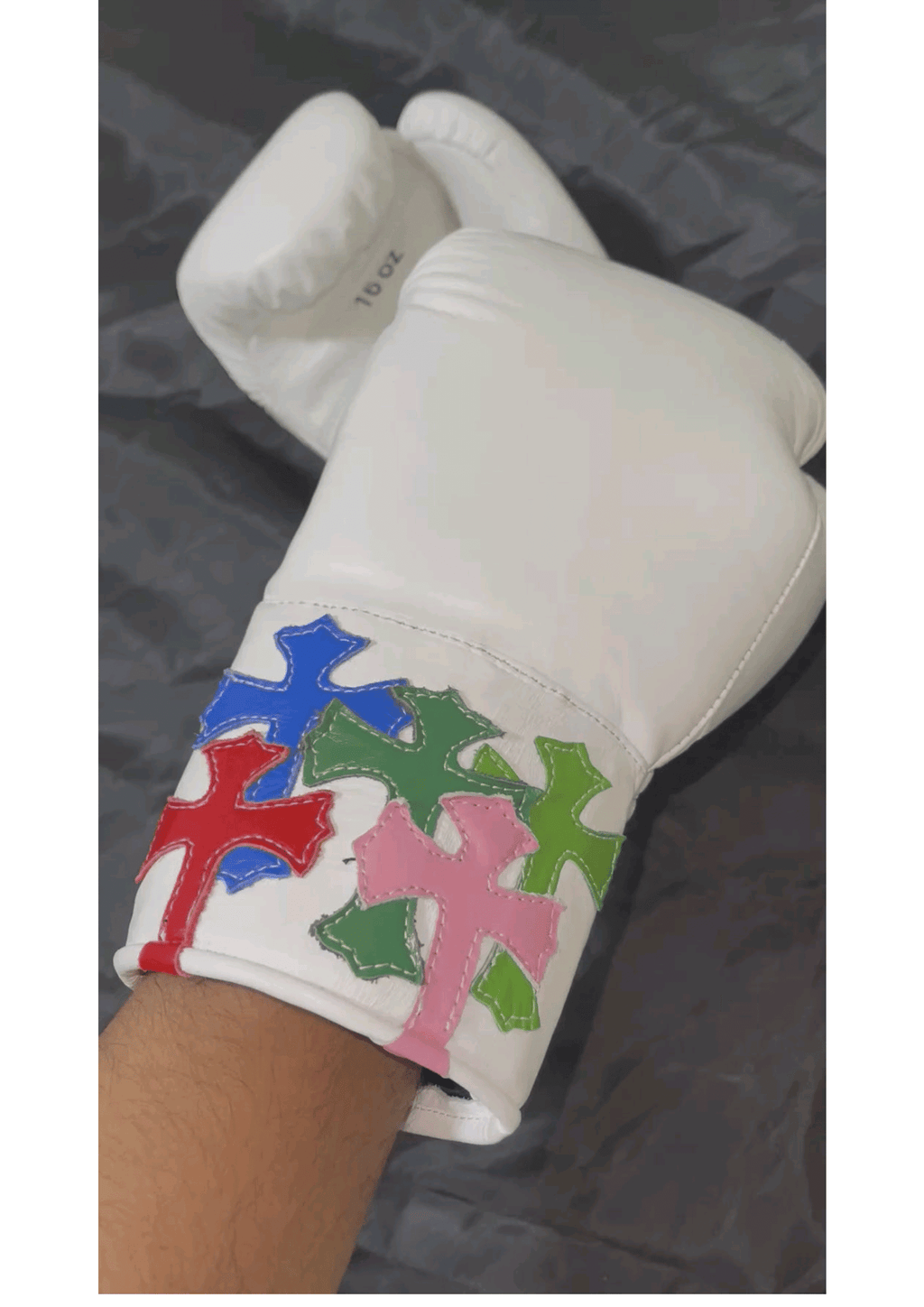 Winning Professional Boxing Gloves - Custom White Multi-Color Cross Patch Edition - PunchPro Boxing